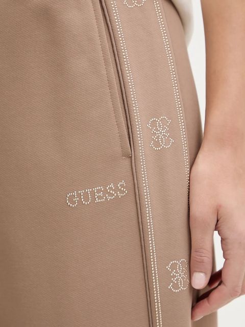 Guess spodnie dresowe OCTAVIA damskie kolor brązowy z aplikacją V5BB23 KCX22