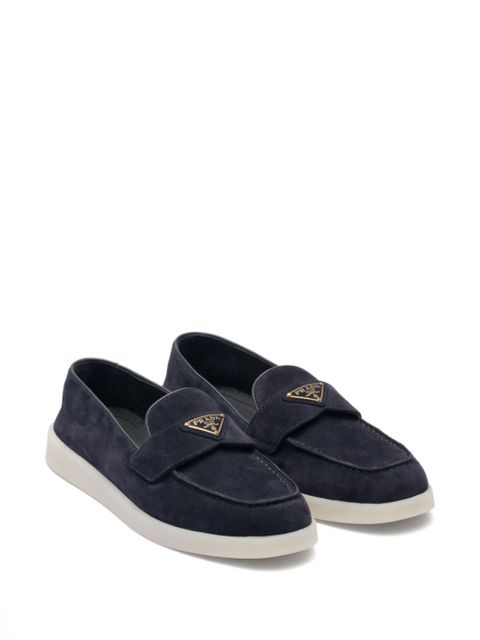 Prada enamel triangle-logo leather loafers - Blue