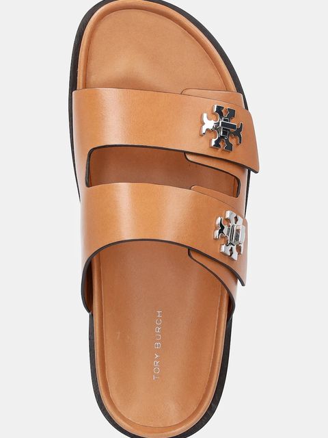 Tory Burch klapki skórzane T Lock Sport Slide damskie kolor brązowy 166905-250