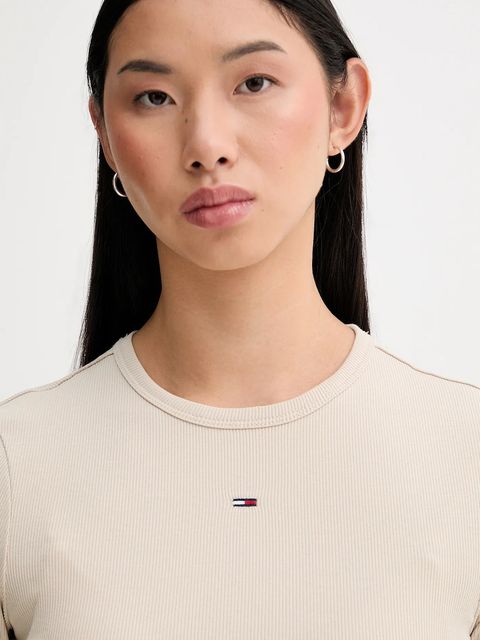 Tommy Jeans longsleeve damski kolor beżowy DW0DW17387