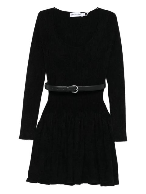 Self-Portrait ribbed belted dress - Black