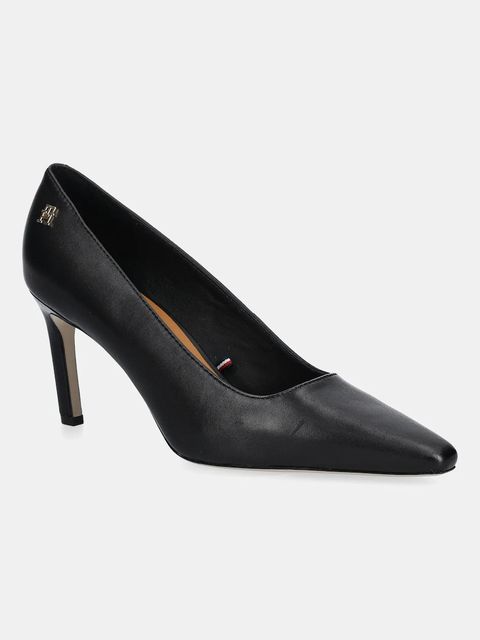 Tommy Hilfiger szpilki skórzane TH LOGO LEATHER PUMP SLANTED HL kolor czarny FW0FW08993 - zdjęcie produktu nr 1