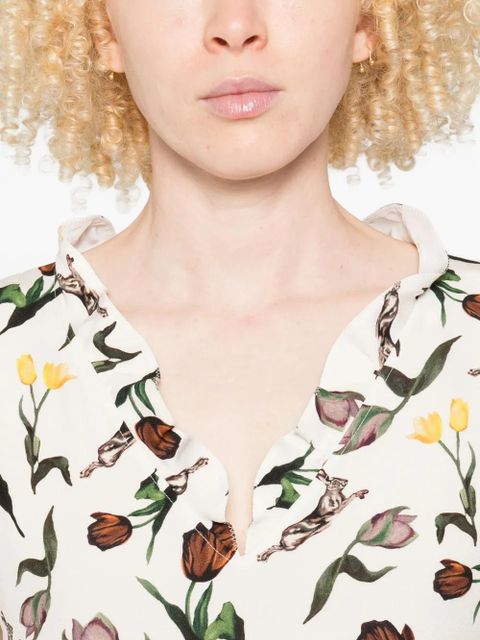 Marni floral-print midi dress - Neutrals