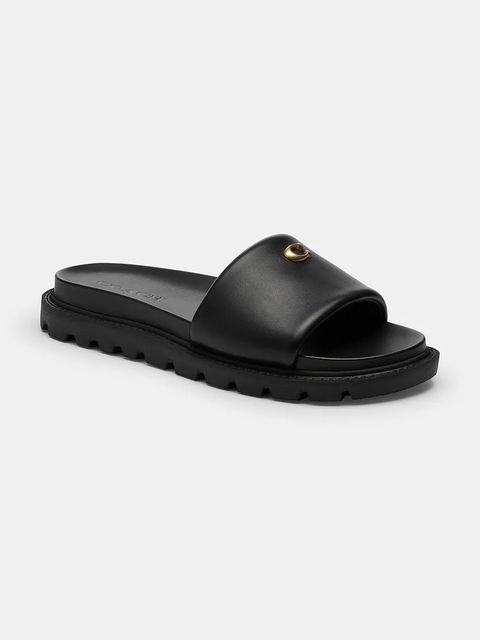 Coach klapki na płaskim obcasie damskie skórzane Brynn Leather Slide Sandal - zdjęcie produktu nr 1