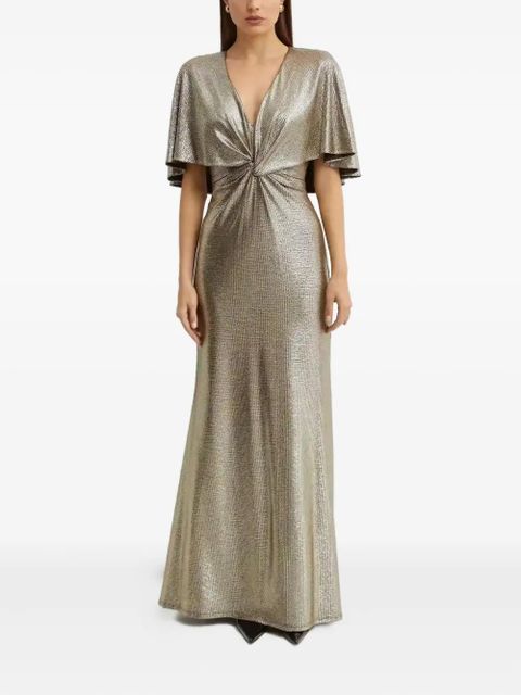 Lauren Ralph Lauren metallic-effect ruffled-detail maxi dress - Gold