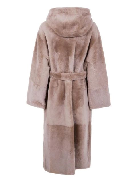 Yves Salomon hooded belted lamb-fur coat - Brown