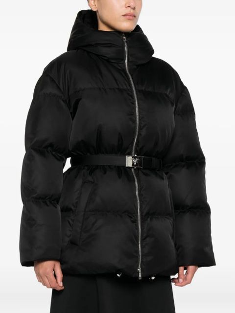 Prada hooded belted puffer jacket - Black