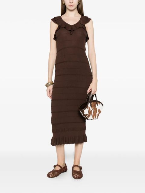 TWINSET ruffled V-neck midi dress - Brown - zdjęcie produktu nr 2