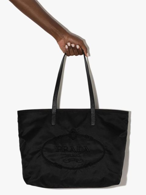 Prada Re-Nylon embroidered tote bag - Black