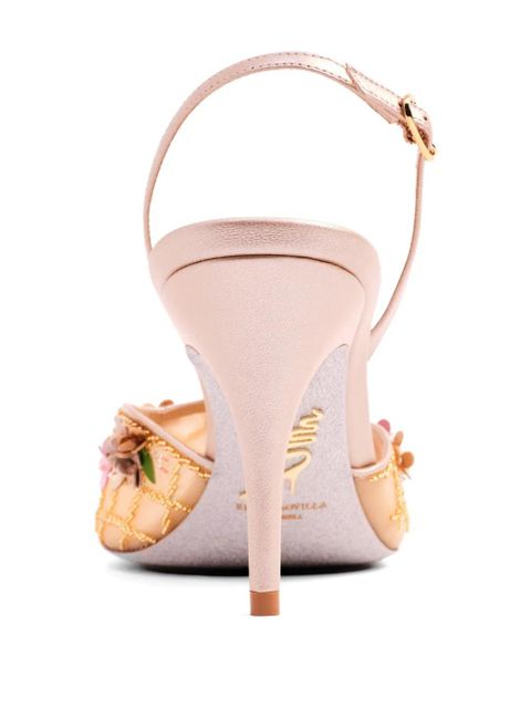 René Caovilla floral-embellished slingback sandals - Neutrals