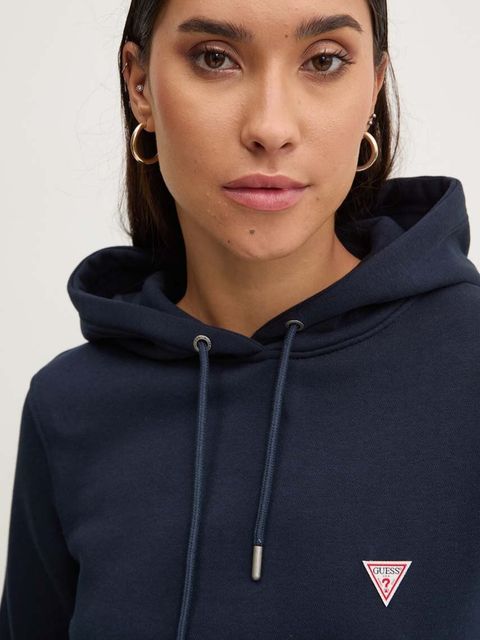 Guess Jeans bluza damska kolor granatowy z kapturem gładka W4YQ04 KC811