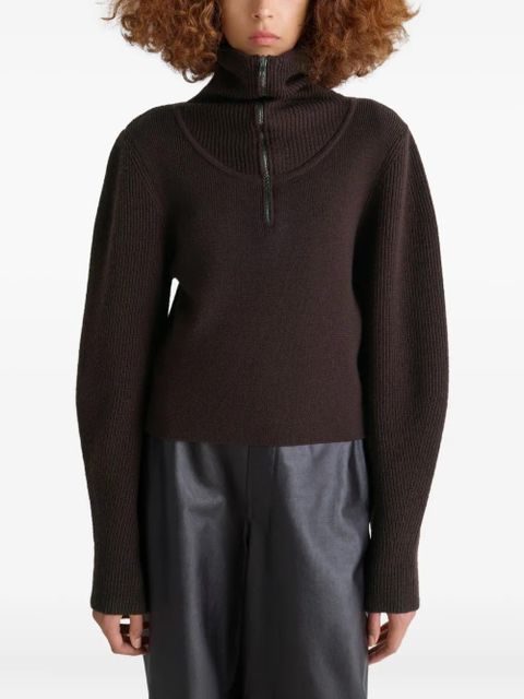 LEMAIRE ribbed half-zip sweater - Brown