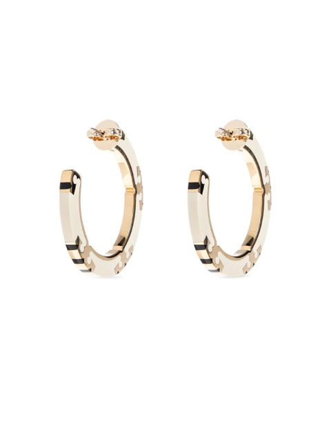 Tory Burch logo-plaque hoop earrings - White