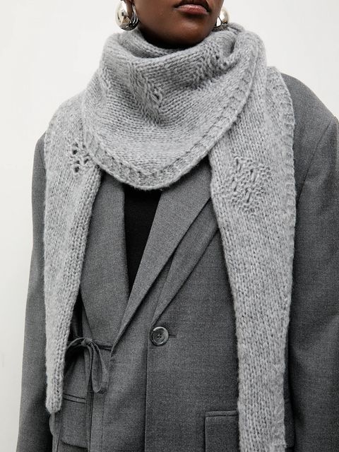 Answear.LAB szalik z wełną damski kolor szary gładki - zdjęcie produktu nr 2