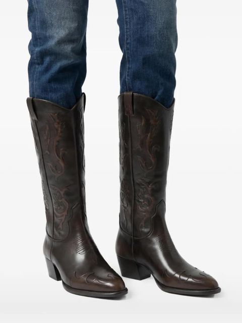 Maje 50mm floral-embroidered leather boots - Brown
