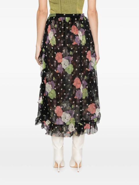 ETRO floral-print ruffled midi skirt - Black