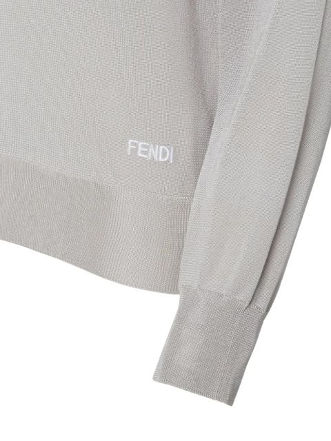 FENDI logo-embroidered V-neck sweater - Grey