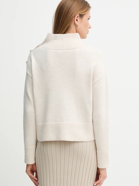 OUI sweter z domieszką wełny damski kolor beżowy z półgolfem 89178