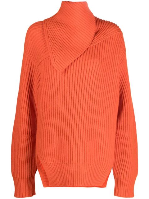 Jil Sander foldover-neck ribbed wool jumper - Orange - zdjęcie produktu nr 1