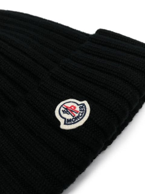 Moncler logo-appliqué ribbed-knit beanie - Black - zdjęcie produktu nr 2