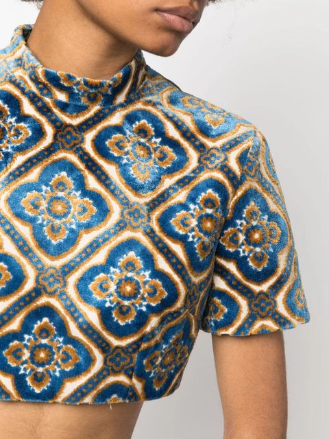 ETRO abstract-print velvet crop top - Blue - zdjęcie produktu nr 2