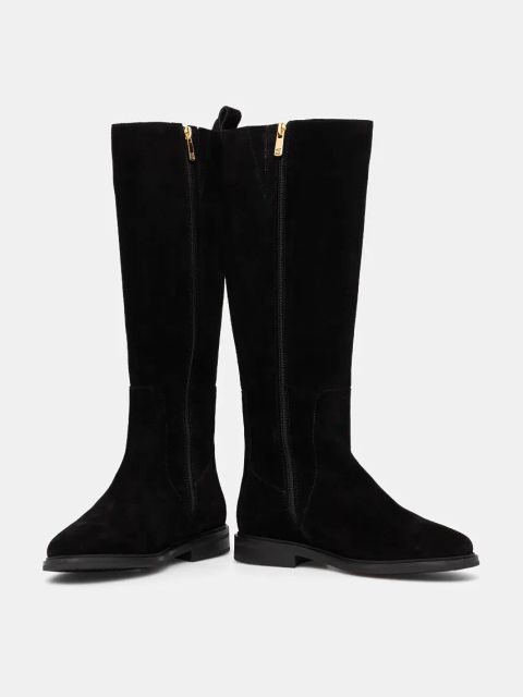 Tommy Hilfiger kozaki zamszowe FLAG SUEDE LONG BOOT ZIP damskie kolor czarny na płaskim obcasie FW0FW08178