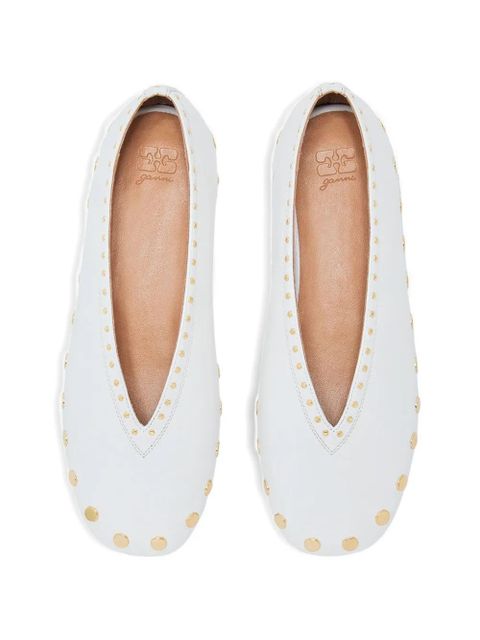 GANNI Jenny stud-embellished ballet flats - White