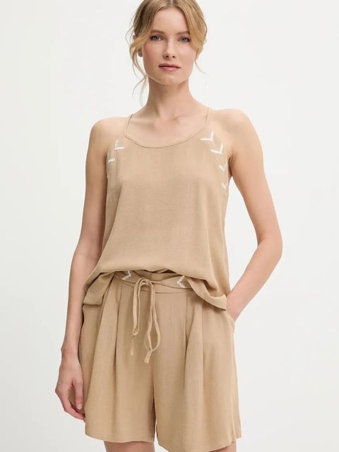 Answear.LAB bluzka i szorty z lnem damski kolor beżowy - zdjęcie produktu nr 1