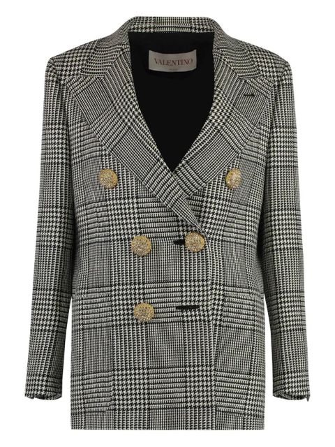 Valentino Garavani houndstooth-pattern virgin-wool blazer - Black