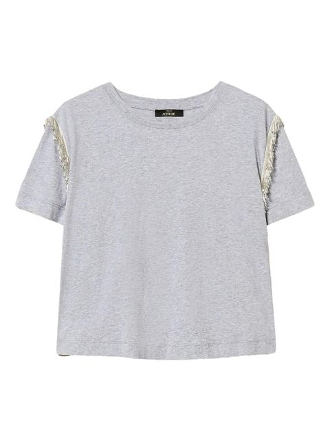 TWINSET beaded-fringe cotton T-shirt - Grey - zdjęcie produktu nr 1