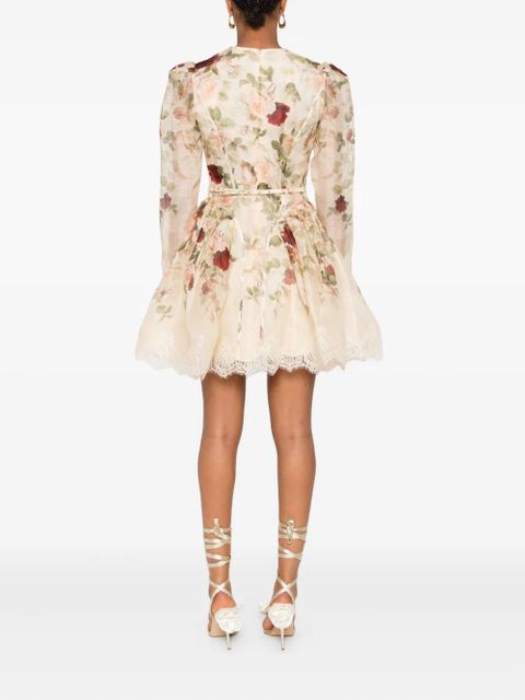 ZIMMERMANN Story floral lace-trimmed mini dress - Neutrals