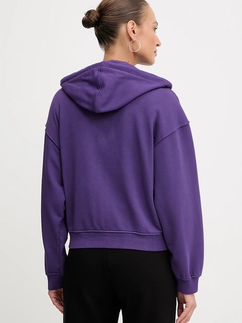 Pinko bluza bawełniana damska kolor fioletowy z kapturem gładka 105509 A2RB - zdjęcie produktu nr 2