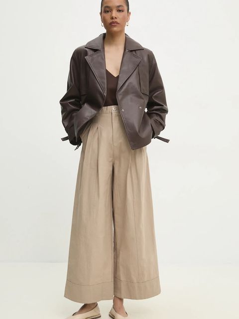 Answear.LAB kurtka skórzana kolor brązowy przejściowa