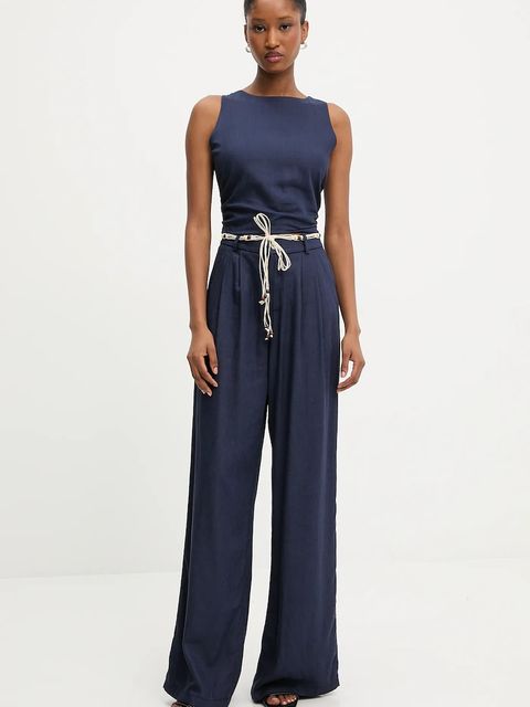 Answear.LAB bluzka z lnem damska kolor granatowy gładka - zdjęcie produktu nr 2