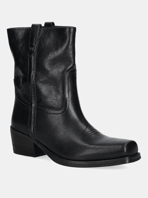 Weekend Max Mara botki skórzane Ranch damskie kolor czarny na słupku 2525796034600 - zdjęcie produktu nr 1