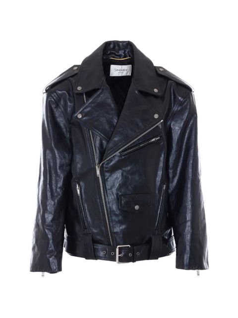 Saint Laurent belted biker jacket - Black - zdjęcie produktu nr 1