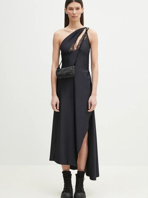 Coperni sukienka Asymmetric Long kolor czarny maxi rozkloszowana COPR135545