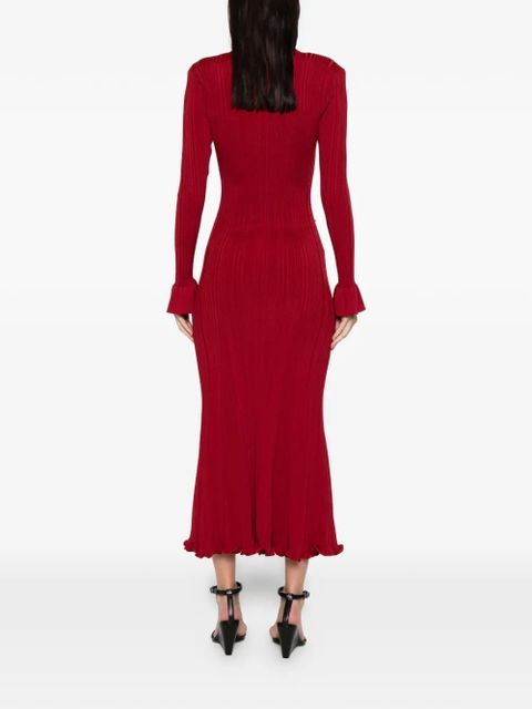 Self-Portrait beaded-trim ribbed midi dress - Red