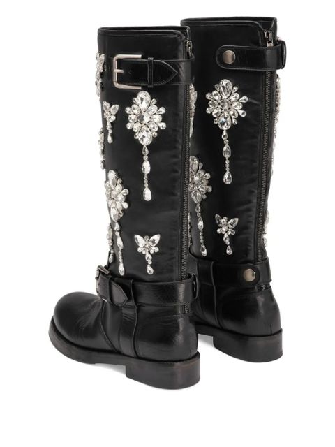 Dolce & Gabbana crystal-embellished buckle boots - Black