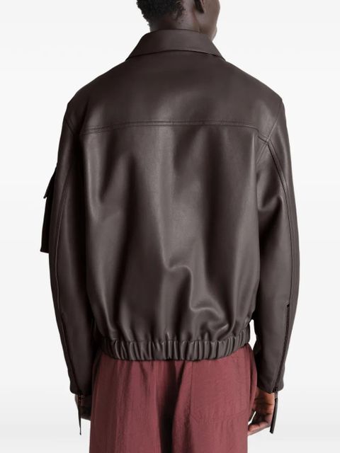 LEMAIRE multi-pocket leather jacket - Brown