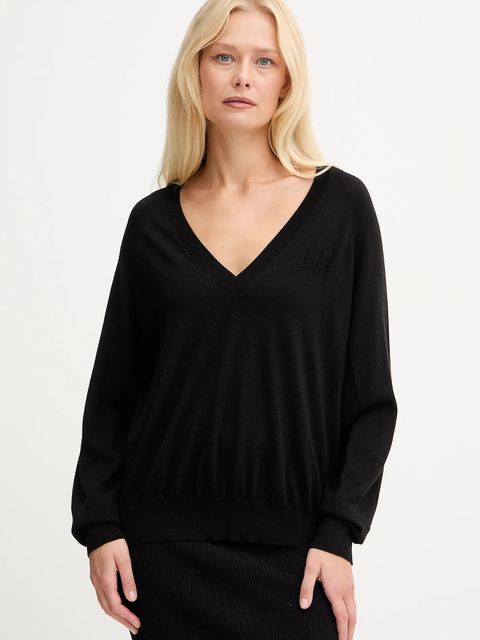 Elisabetta Franchi sweter z dodatkiem wełny damski kolor czarny lekki MK34S57E2 - zdjęcie produktu nr 1