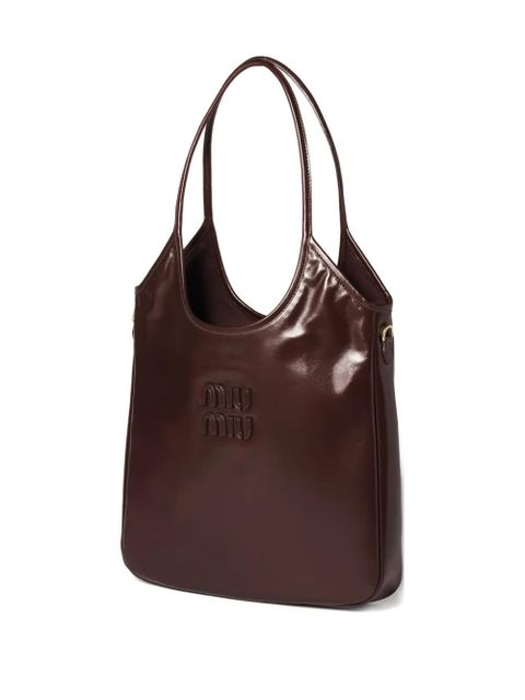Miu Miu Ivy logo leather-lettering tote bag - Brown - zdjęcie produktu nr 1