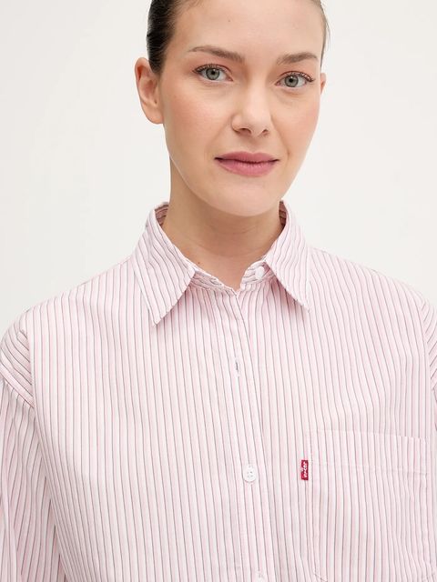 Levi's koszula bawełniana damska kolor różowy relaxed z kołnierzykiem klasycznym 001HM