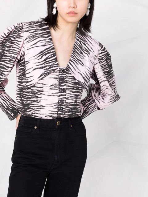 GANNI stripe print V-neck shirt - Pink