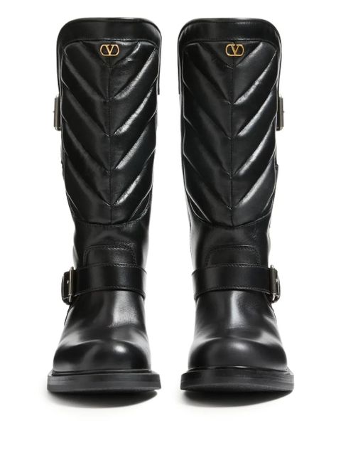 Valentino Garavani 40mm Rayons chevron leather biker boots - Black