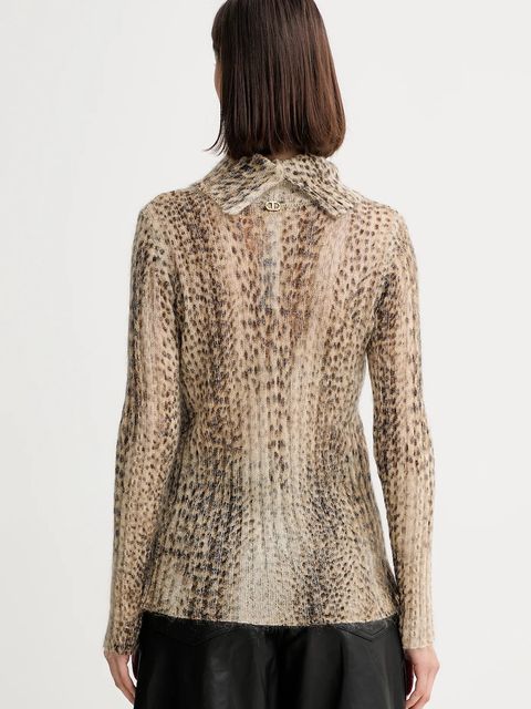 Twinset sweter z wełną damski kolor beżowy lekki z golfem 252TT3490