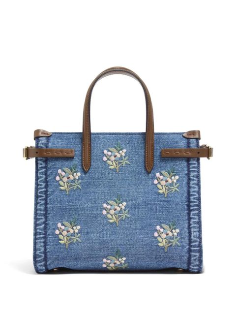Valentino Garavani Antibes small embroidered denim shopping bag - Blue