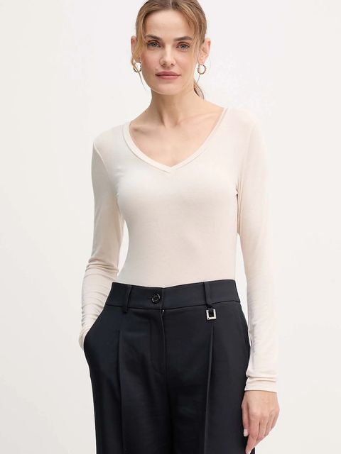 United Colors of Benetton longsleeve z domieszką kaszmiru kolor beżowy 3LRU3M076 - zdjęcie produktu nr 1