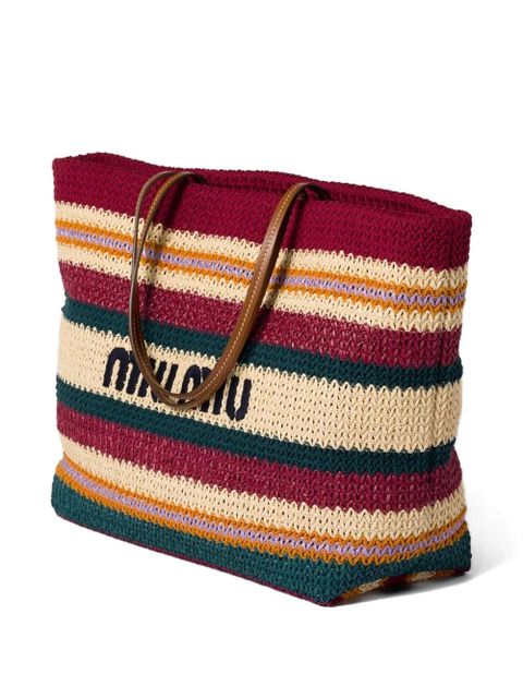 Miu Miu raffia-effect woven tote bag - Red - zdjęcie produktu nr 2