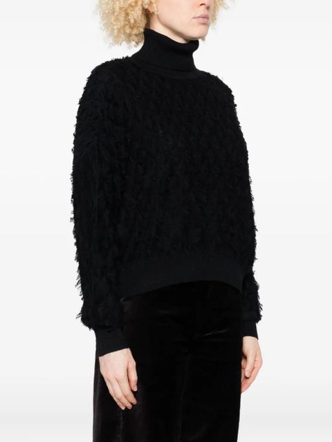 TWINSET roll-neck frayed-edge sweater - Black